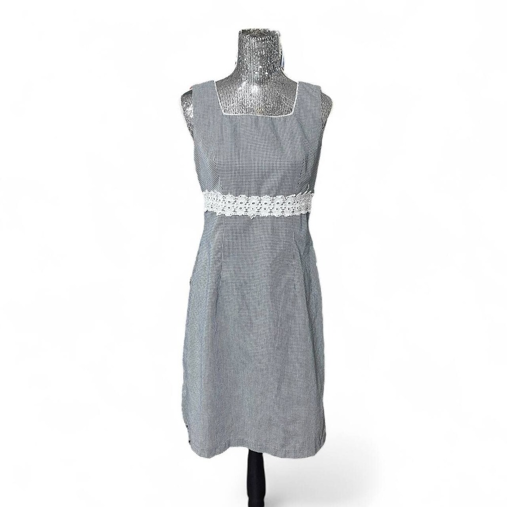 Vintage Black White Gingham Square Neck Sleeveless‎ Sundress Cottagecore Size 8